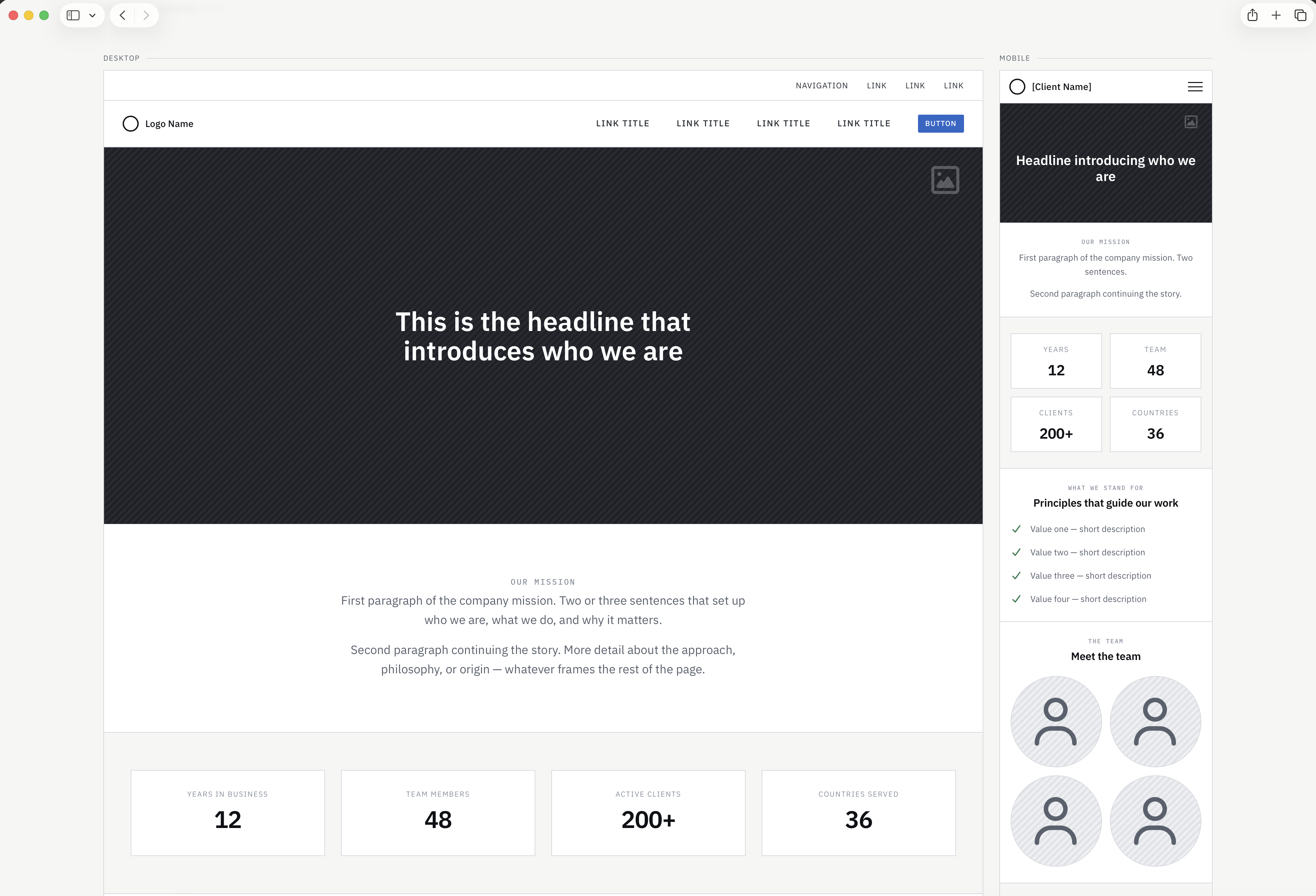 About page wireframe example