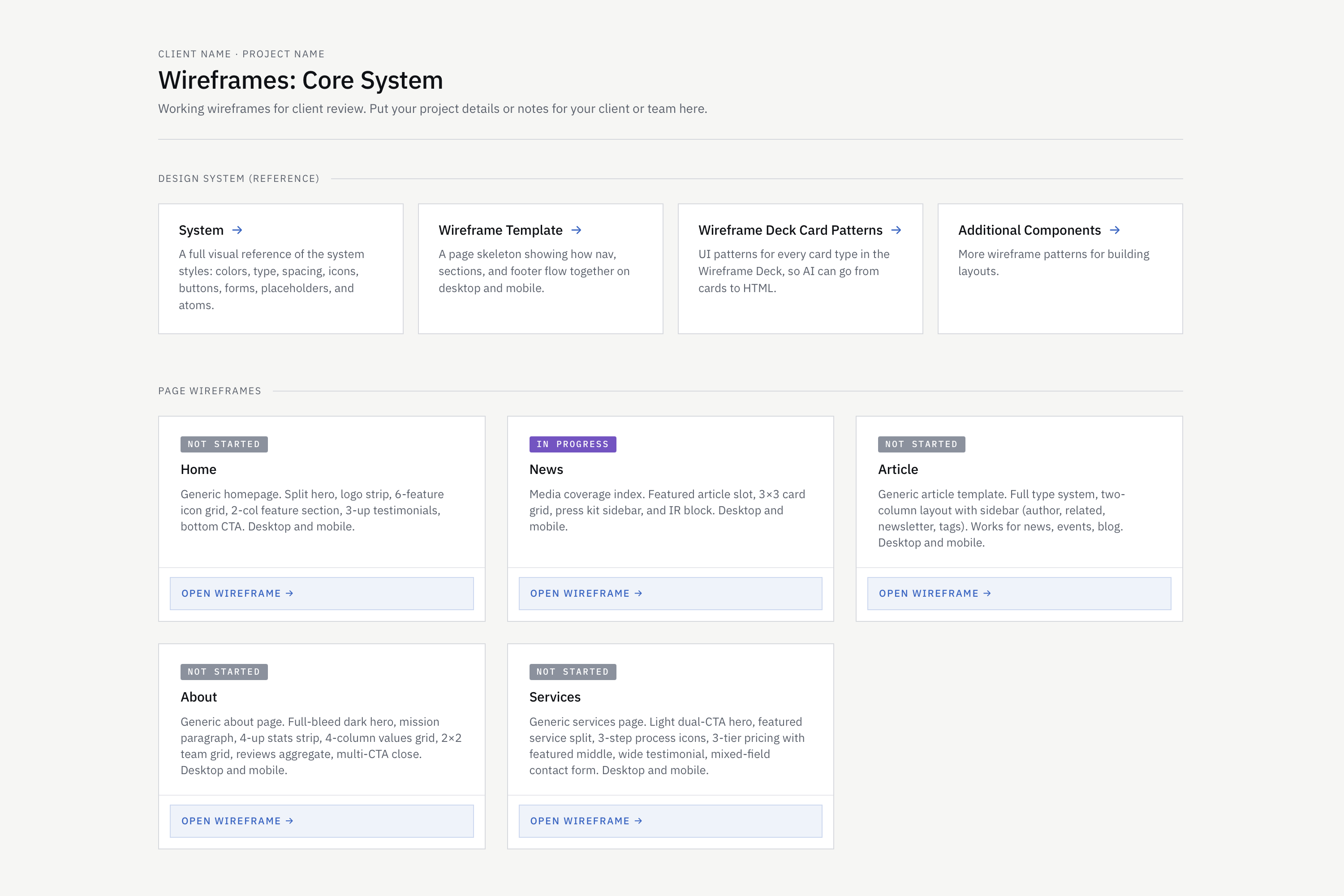 System index and table of contents