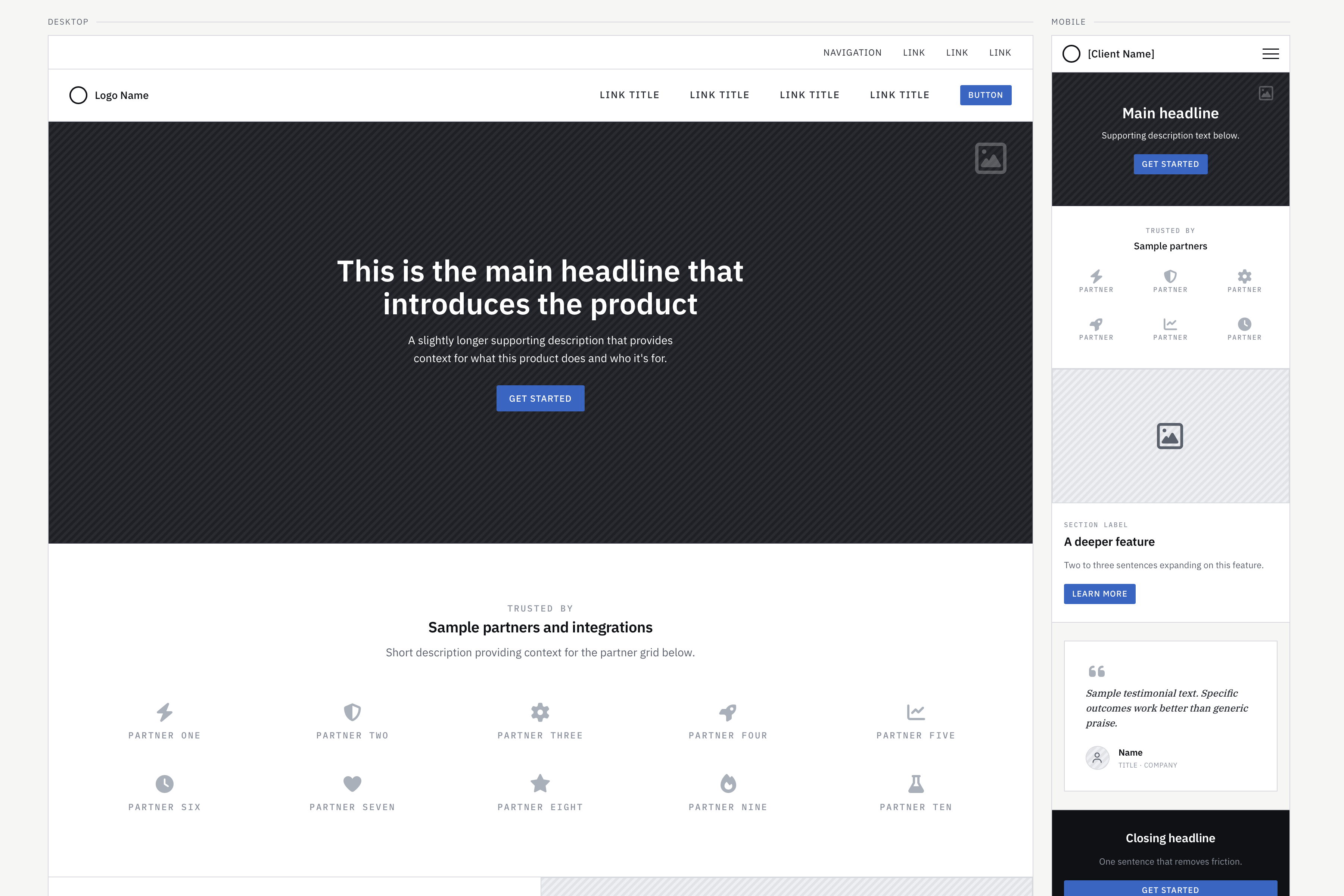 Homepage wireframe example